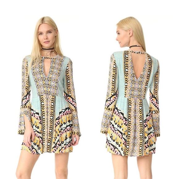 Free People Tegan Border Printed Mini Dress - Picture 1 of 6
